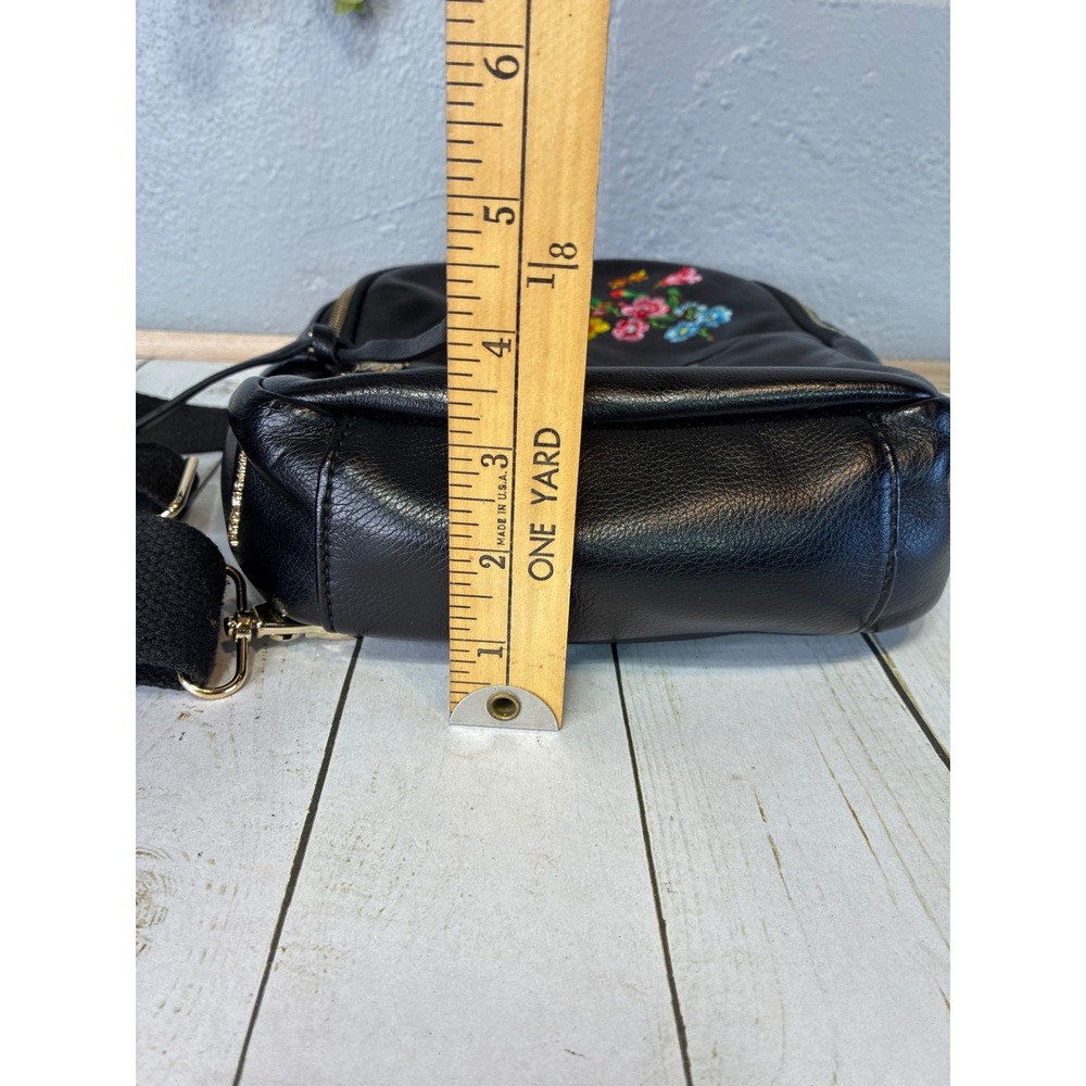 Betsey Johnson Black Floral Embroidered Mini Backpack Sling Bag Pink Lining - Picture 12 of 12